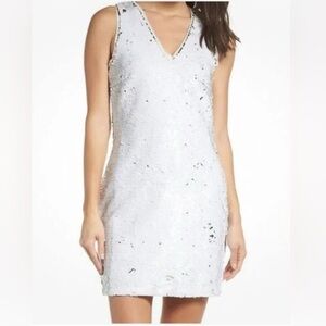 Foxiedox White & Gold V-neck sequin dress, new with tags size Small/6